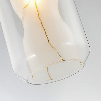Contemporary Scandinavian Glass Faux Alabaster Iron Round Cylinder 1/3-Light Chandelier For Bedroom & Living Room