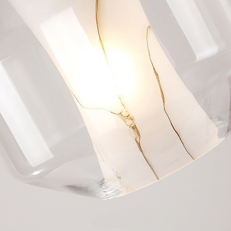 Contemporary Scandinavian Glass Faux Alabaster Iron Round Cylinder 1/3-Light Chandelier For Bedroom & Living Room