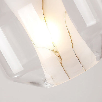 Contemporary Scandinavian Glass Faux Alabaster Iron Round Cylinder 1/3-Light Chandelier For Bedroom & Living Room