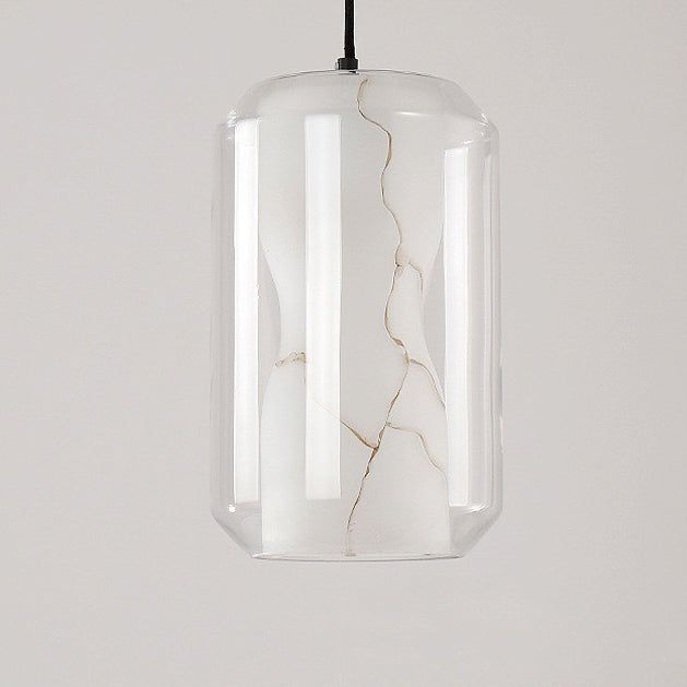 Contemporary Scandinavian Glass Faux Alabaster Iron Round Cylinder 1/3-Light Chandelier For Bedroom & Living Room