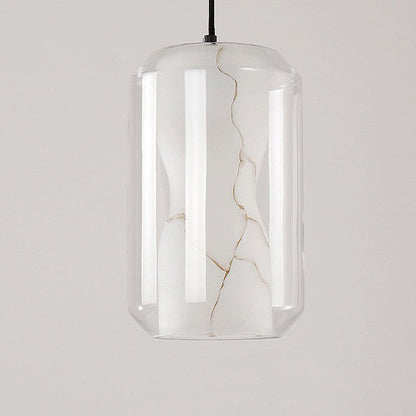 Contemporary Scandinavian Glass Faux Alabaster Iron Round Cylinder 1/3-Light Chandelier For Bedroom & Living Room