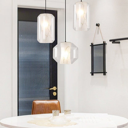 Contemporary Scandinavian Glass Faux Alabaster Iron Round Cylinder 1/3-Light Chandelier For Bedroom & Living Room
