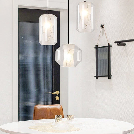 Contemporary Scandinavian Glass Faux Alabaster Iron Round Cylinder 1/3-Light Chandelier For Bedroom & Living Room