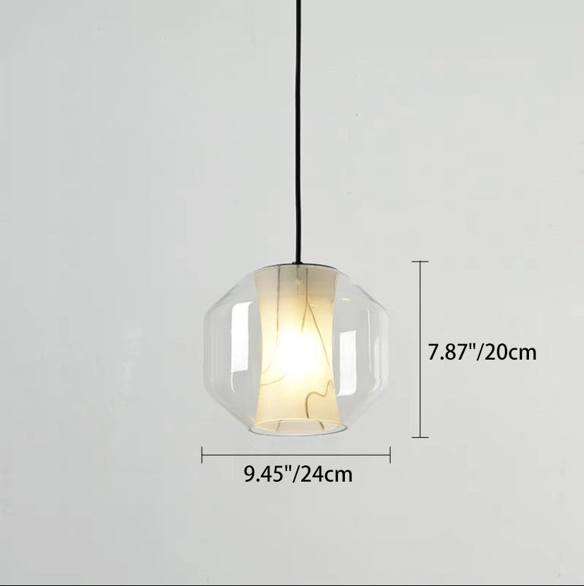 Contemporary Scandinavian Glass Faux Alabaster Iron Round Cylinder 1/3-Light Chandelier For Bedroom & Living Room
