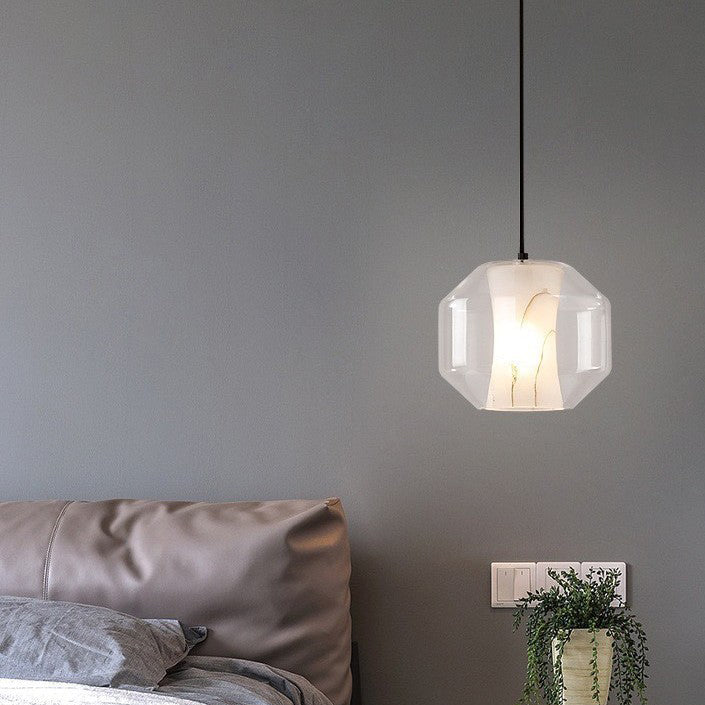 Contemporary Scandinavian Glass Faux Alabaster Iron Round Cylinder 1/3-Light Chandelier For Bedroom & Living Room