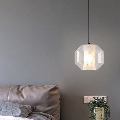 Contemporary Scandinavian Glass Faux Alabaster Iron Round Cylinder 1/3-Light Chandelier For Bedroom & Living Room