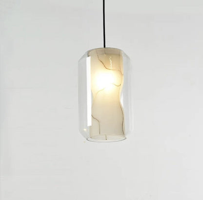 Contemporary Scandinavian Glass Faux Alabaster Iron Round Cylinder 1/3-Light Chandelier For Bedroom & Living Room