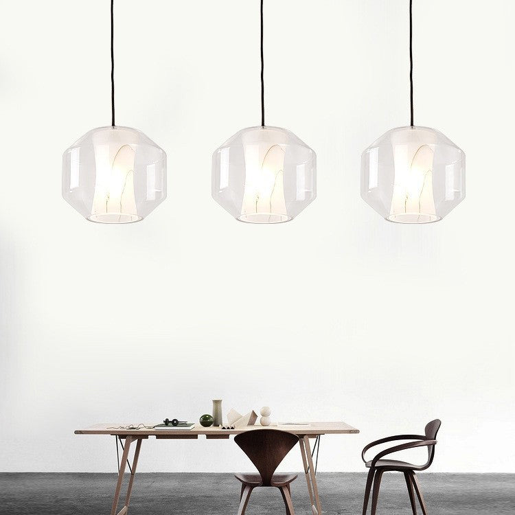 Contemporary Scandinavian Glass Faux Alabaster Iron Round Cylinder 1/3-Light Chandelier For Bedroom & Living Room