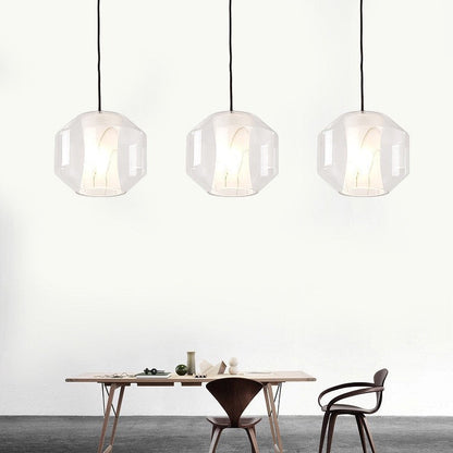 Contemporary Scandinavian Glass Faux Alabaster Iron Round Cylinder 1/3-Light Chandelier For Bedroom & Living Room