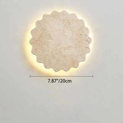 Traditional Japanese Beige Travertine Wavy Floral LED Wall Sconce Lamp For Bedroom