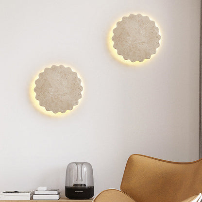 Traditional Japanese Beige Travertine Wavy Floral LED Wall Sconce Lamp For Bedroom