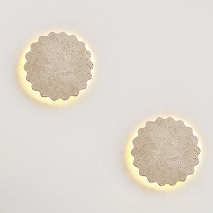 Traditional Japanese Beige Travertine Wavy Floral LED Wall Sconce Lamp For Bedroom