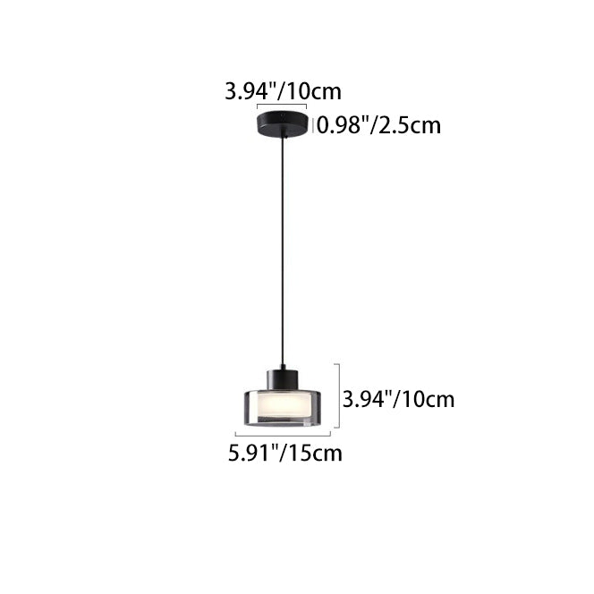Modern Minimalist Brass Acrylic Glass Round Cylinder LED Pendant Light For Bedroom & Living Room
