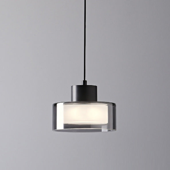 Modern Minimalist Brass Acrylic Glass Round Cylinder LED Pendant Light For Bedroom & Living Room
