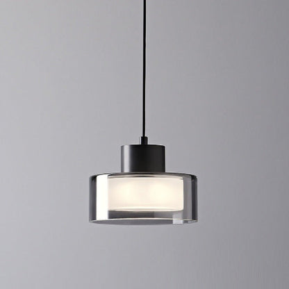 Modern Minimalist Brass Acrylic Glass Round Cylinder LED Pendant Light For Bedroom & Living Room