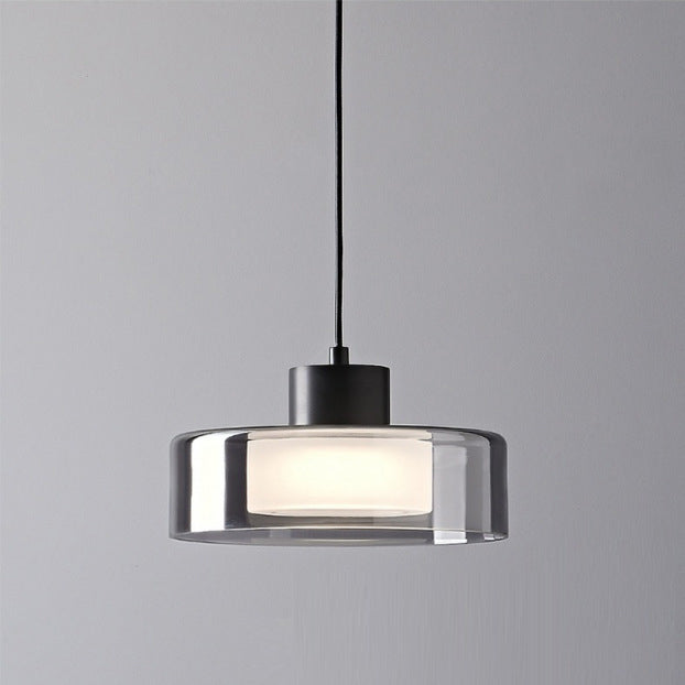 Modern Minimalist Brass Acrylic Glass Round Cylinder LED Pendant Light For Bedroom & Living Room