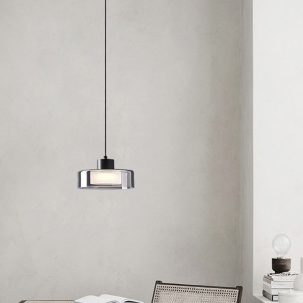 Modern Minimalist Brass Acrylic Glass Round Cylinder LED Pendant Light For Bedroom & Living Room