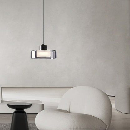 Modern Minimalist Brass Acrylic Glass Round Cylinder LED Pendant Light For Bedroom & Living Room