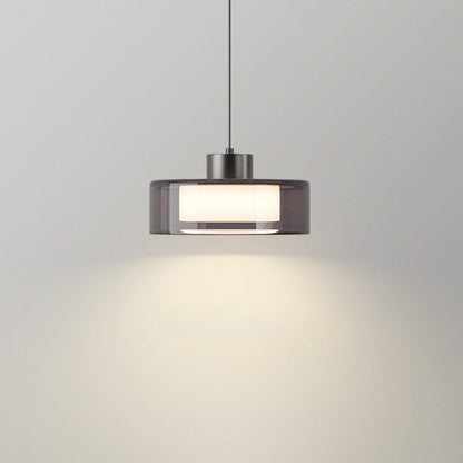 Modern Minimalist Brass Acrylic Glass Round Cylinder LED Pendant Light For Bedroom & Living Room