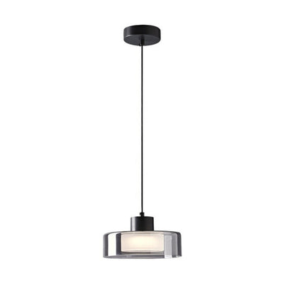 Modern Minimalist Brass Acrylic Glass Round Cylinder LED Pendant Light For Bedroom & Living Room