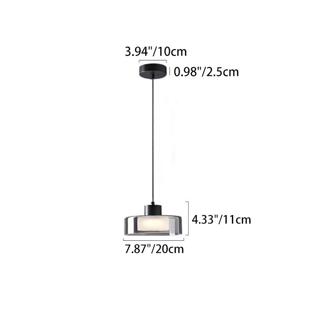 Modern Minimalist Brass Acrylic Glass Round Cylinder LED Pendant Light For Bedroom & Living Room