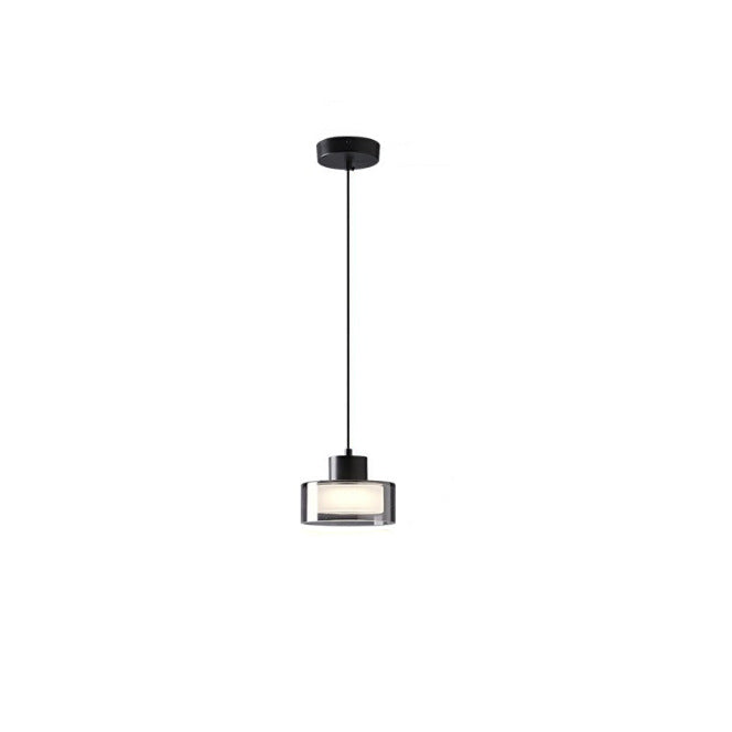 Modern Minimalist Brass Acrylic Glass Round Cylinder LED Pendant Light For Bedroom & Living Room