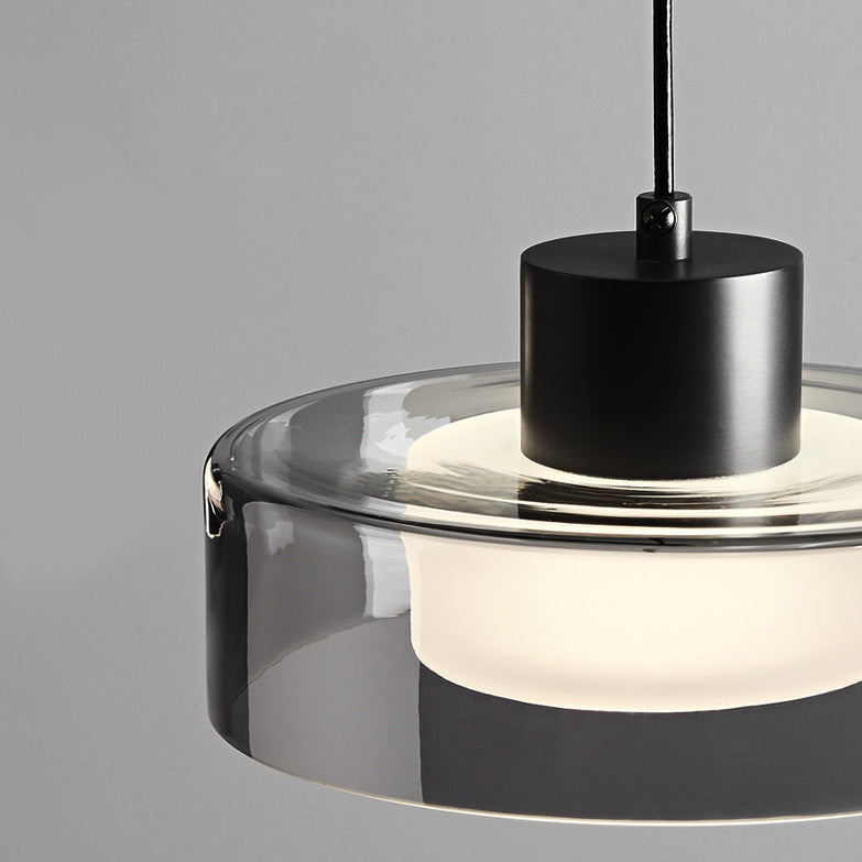 Modern Minimalist Brass Acrylic Glass Round Cylinder LED Pendant Light For Bedroom & Living Room