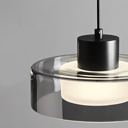 Modern Minimalist Brass Acrylic Glass Round Cylinder LED Pendant Light For Bedroom & Living Room