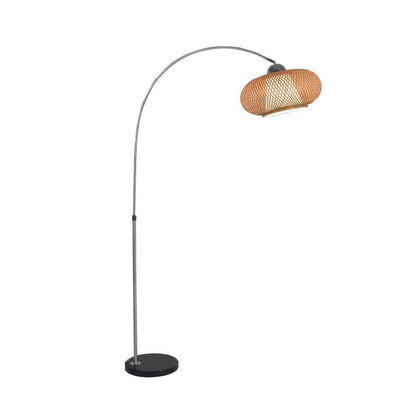 Traditional Chinese Marble Bamboo Stainless Steel Curved Oval 1-Light Standing Floor Lamp For Living Room
