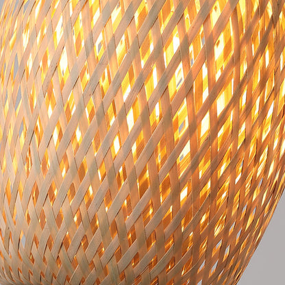 Contemporary Scandinavian Rubberwood Bamboo Woven Round 1-Light Semi-Flush Mount Ceiling Light For Living Room