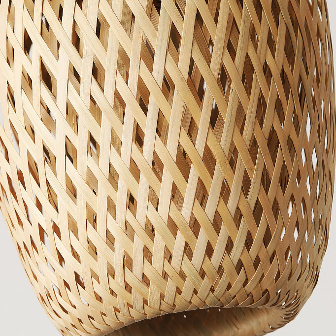 Traditional Chinese Rubberwood Bamboo Woven Round 1-Light Pendant Light For Living Room