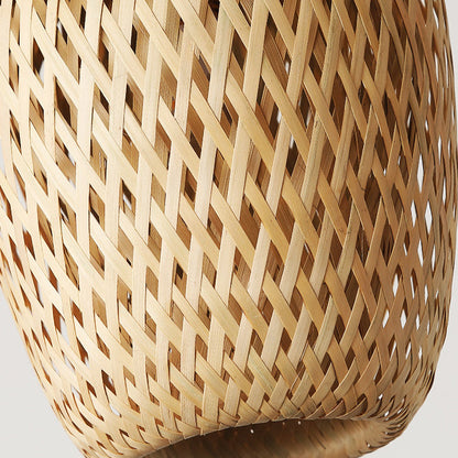 Traditional Chinese Rubberwood Bamboo Woven Round 1-Light Pendant Light For Living Room