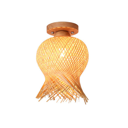 Traditional Chinese Bamboo Wood Globe 1-Light Semi-Flush Mount Ceiling Light For Living Room