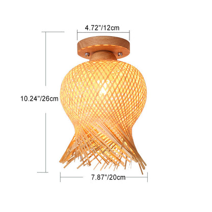 Traditional Chinese Bamboo Wood Globe 1-Light Semi-Flush Mount Ceiling Light For Living Room