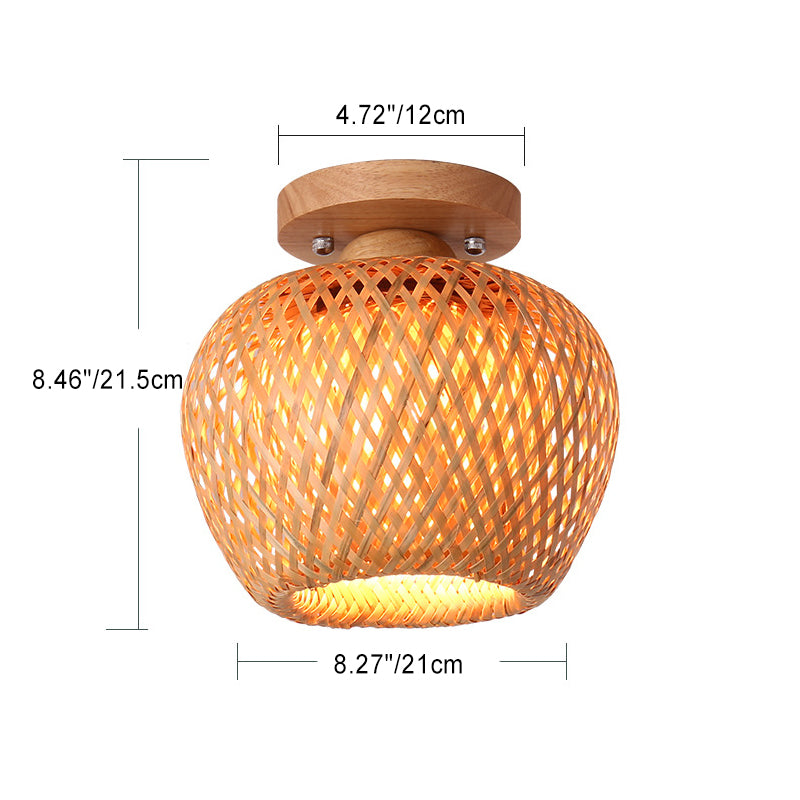 Traditional Chinese Bamboo Wood Globe 1-Light Semi-Flush Mount Ceiling Light For Living Room
