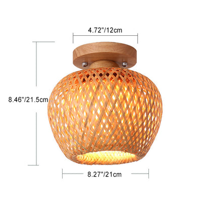 Traditional Chinese Bamboo Wood Globe 1-Light Semi-Flush Mount Ceiling Light For Living Room