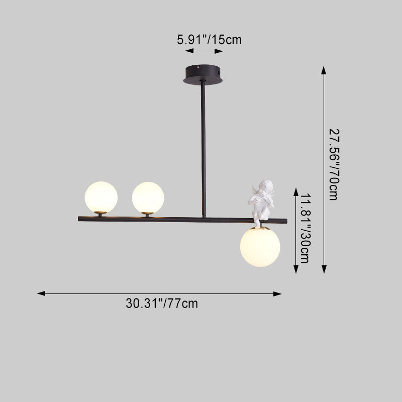 Contemporary Scandinavian Glass Resin Metal Linear Angel Shape 3/4-Light Chandelier Island Light For Dining Room