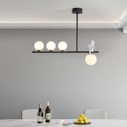 Contemporary Scandinavian Glass Resin Metal Linear Angel Shape 3/4-Light Chandelier Island Light For Dining Room