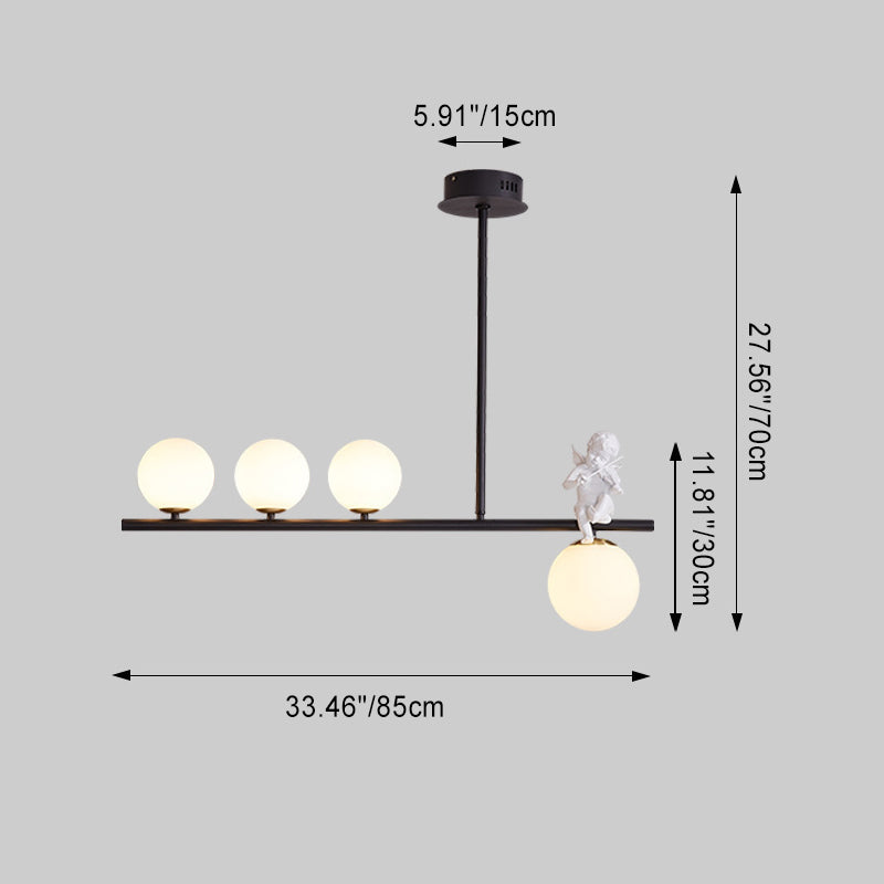 Contemporary Scandinavian Glass Resin Metal Linear Angel Shape 3/4-Light Chandelier Island Light For Dining Room