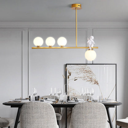 Contemporary Scandinavian Glass Resin Metal Linear Angel Shape 3/4-Light Chandelier Island Light For Dining Room