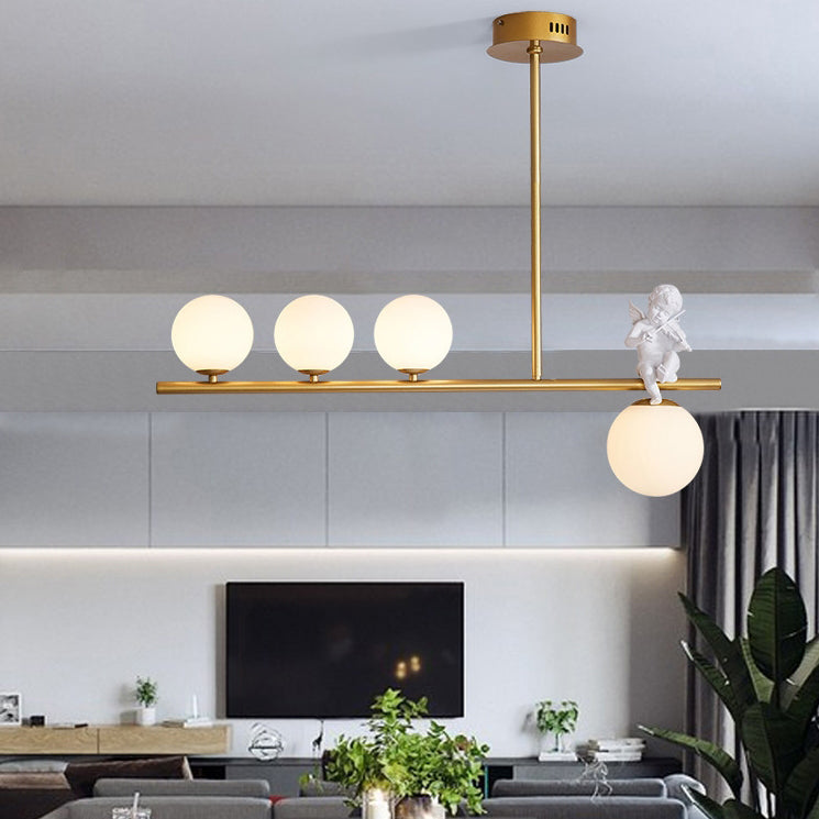 Contemporary Scandinavian Glass Resin Metal Linear Angel Shape 3/4-Light Chandelier Island Light For Dining Room