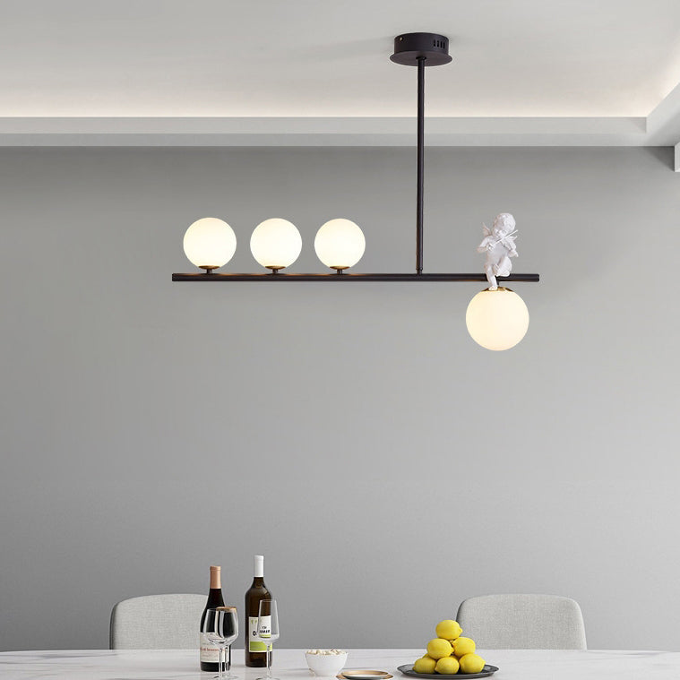 Contemporary Scandinavian Glass Resin Metal Linear Angel Shape 3/4-Light Chandelier Island Light For Dining Room
