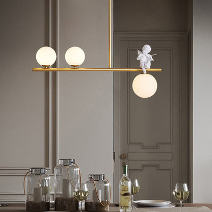 Contemporary Scandinavian Glass Resin Metal Linear Angel Shape 3/4-Light Chandelier Island Light For Dining Room