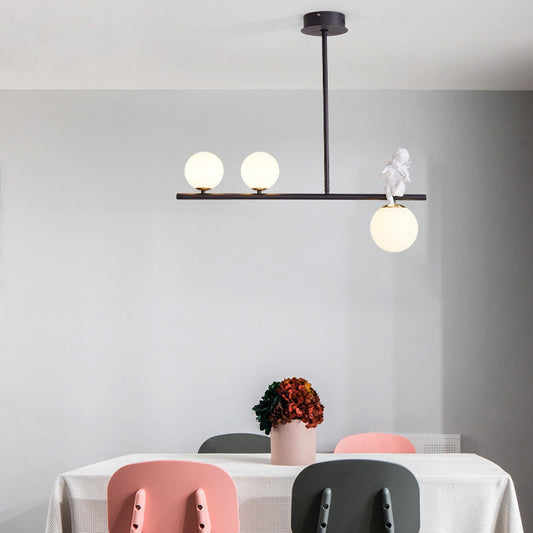 Contemporary Scandinavian Glass Resin Metal Linear Angel Shape 3/4-Light Chandelier Island Light For Dining Room