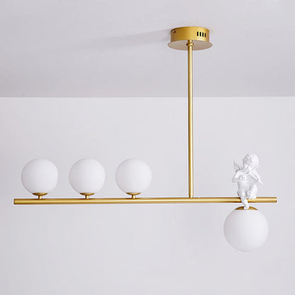 Contemporary Scandinavian Glass Resin Metal Linear Angel Shape 3/4-Light Chandelier Island Light For Dining Room
