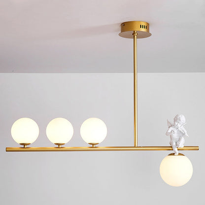 Contemporary Scandinavian Glass Resin Metal Linear Angel Shape 3/4-Light Chandelier Island Light For Dining Room