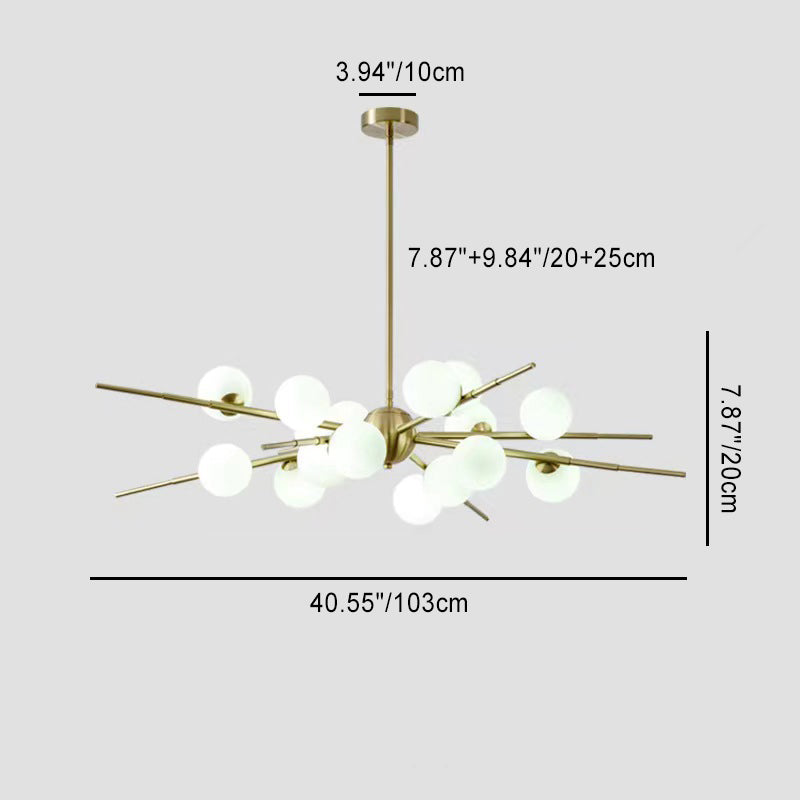Contemporary Scandinavian Glass Metal Branch Globe Shape 12/16-Light Chandelier For Living Room