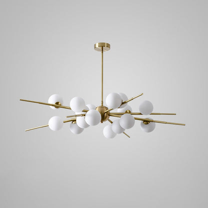 Contemporary Scandinavian Glass Metal Branch Globe Shape 12/16-Light Chandelier For Living Room