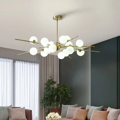 Contemporary Scandinavian Glass Metal Branch Globe Shape 12/16-Light Chandelier For Living Room