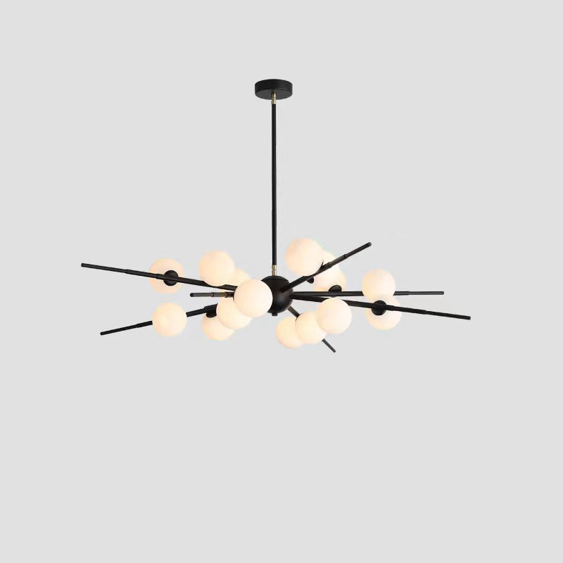Contemporary Scandinavian Glass Metal Branch Globe Shape 12/16-Light Chandelier For Living Room